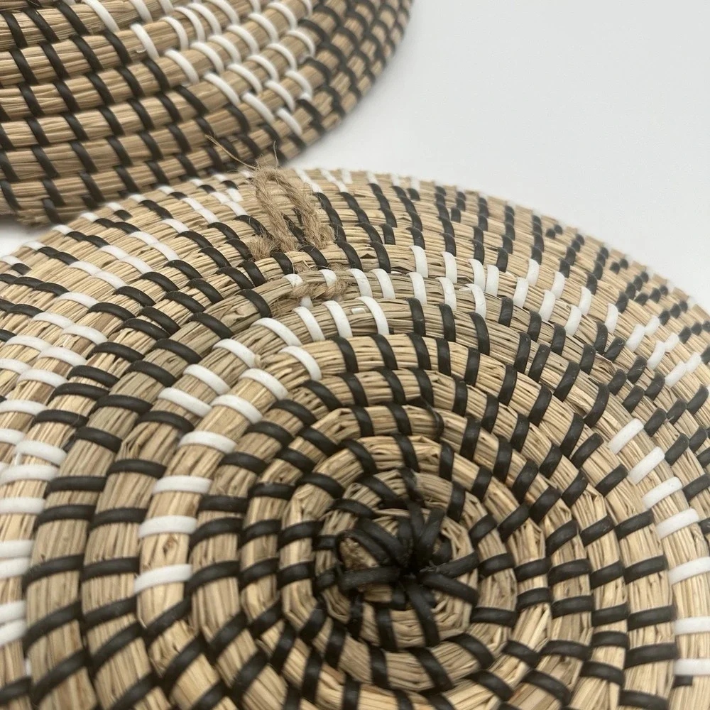 Boho Coiled Seagrass Baskets Decorative Set Of 3  14